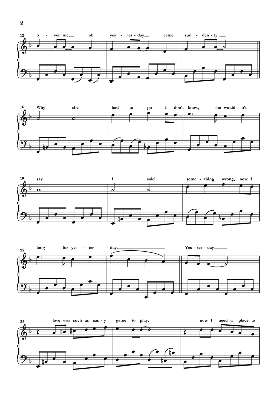 Yesterday Piano Solo scores gallery preview page 2