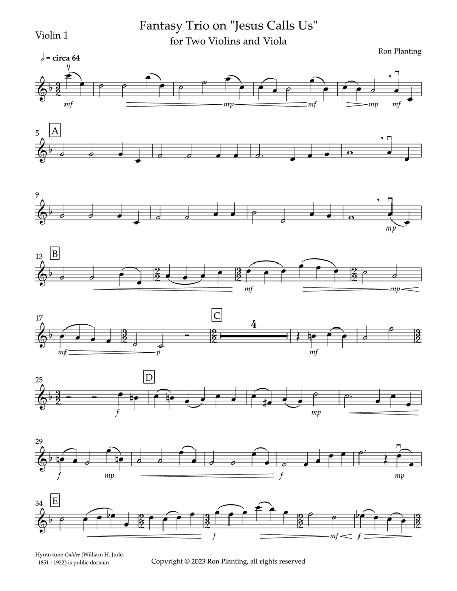 Fantasy Trio on Jesus Calls Us for Two Violins and Viola String Trio scores gallery preview page 5
