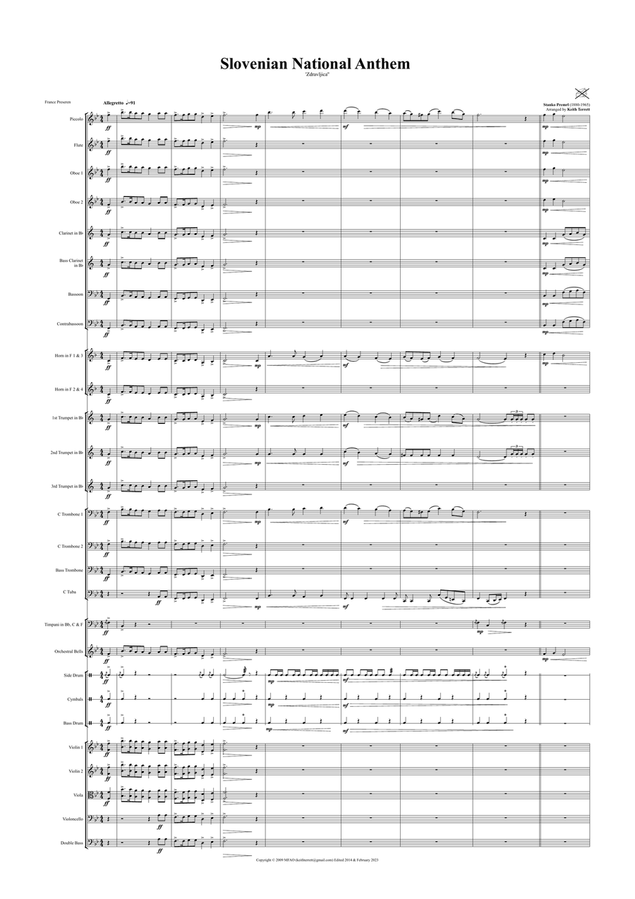 Slovenian National Anthem for Symphony Orchestra Full Orchestra scores gallery preview page 2