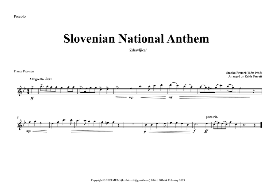 Slovenian National Anthem for Symphony Orchestra Full Orchestra scores gallery preview page 4