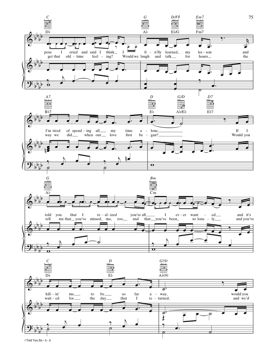 I Told You So I Told You So Piano, Vocal, Guitar scores gallery preview page 2