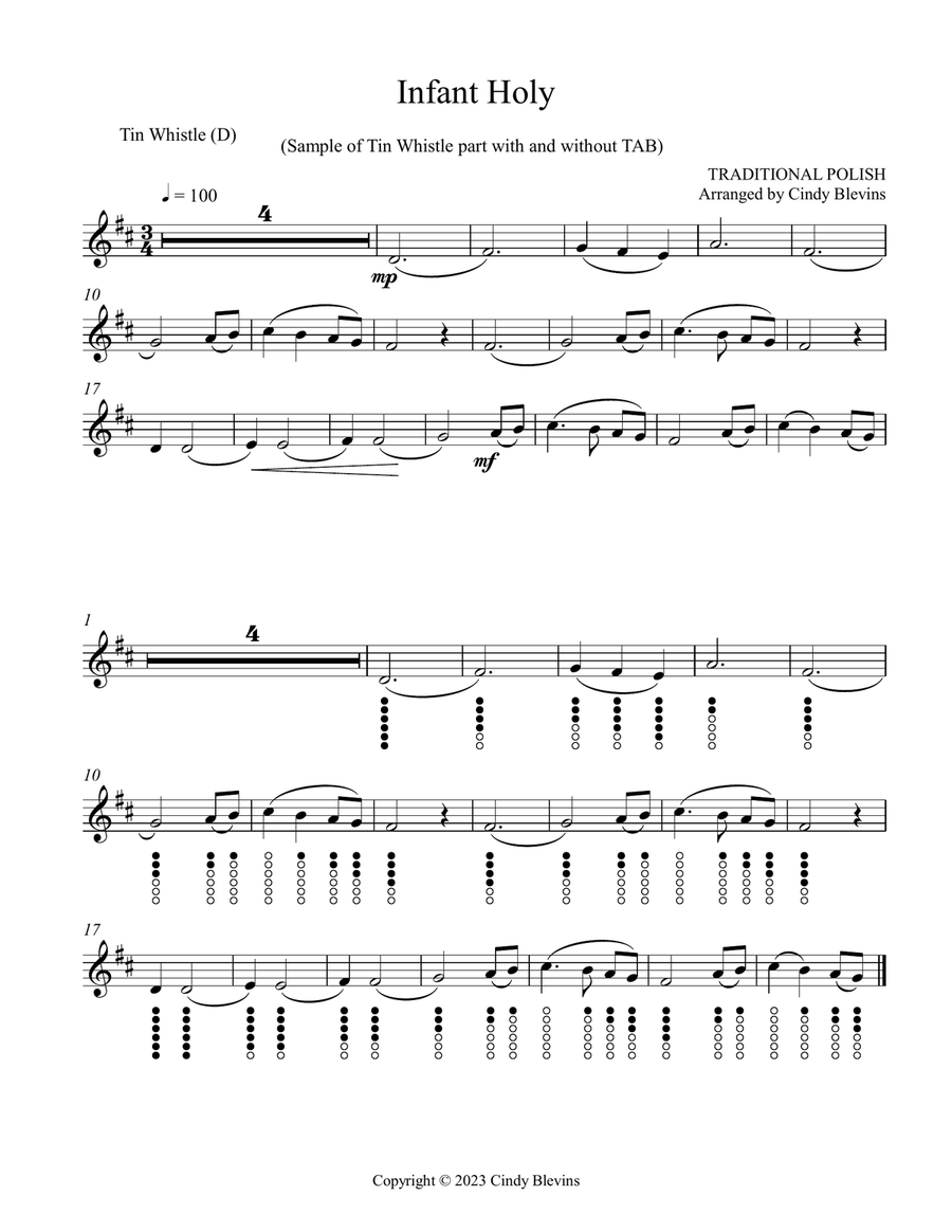 Infant Holy, Piano and Tin Whistle (D) Piano scores gallery preview page 2