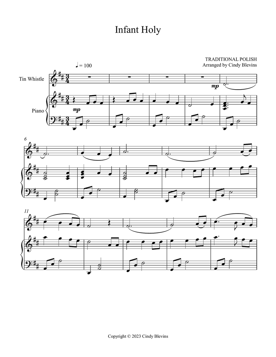 Infant Holy, Piano and Tin Whistle (D) Piano scores gallery preview page 3