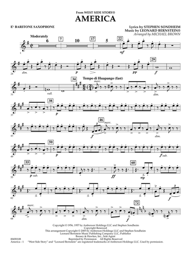 America (from West Side Story) (arr. Michael Brown) - Eb Baritone Saxophone