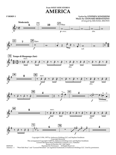 America (from West Side Story) (arr. Michael Brown) - F Horn 1