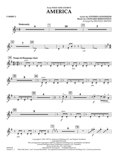 America (from West Side Story) (arr. Michael Brown) - F Horn 2