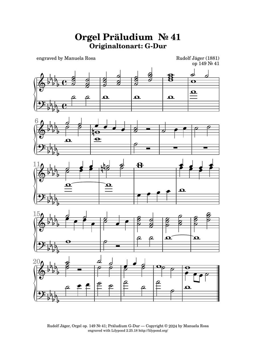 Orgel Präludium op. 149 Nr. 41 G-Dur (Rudolf Jäger) Banjo scores gallery preview page 2