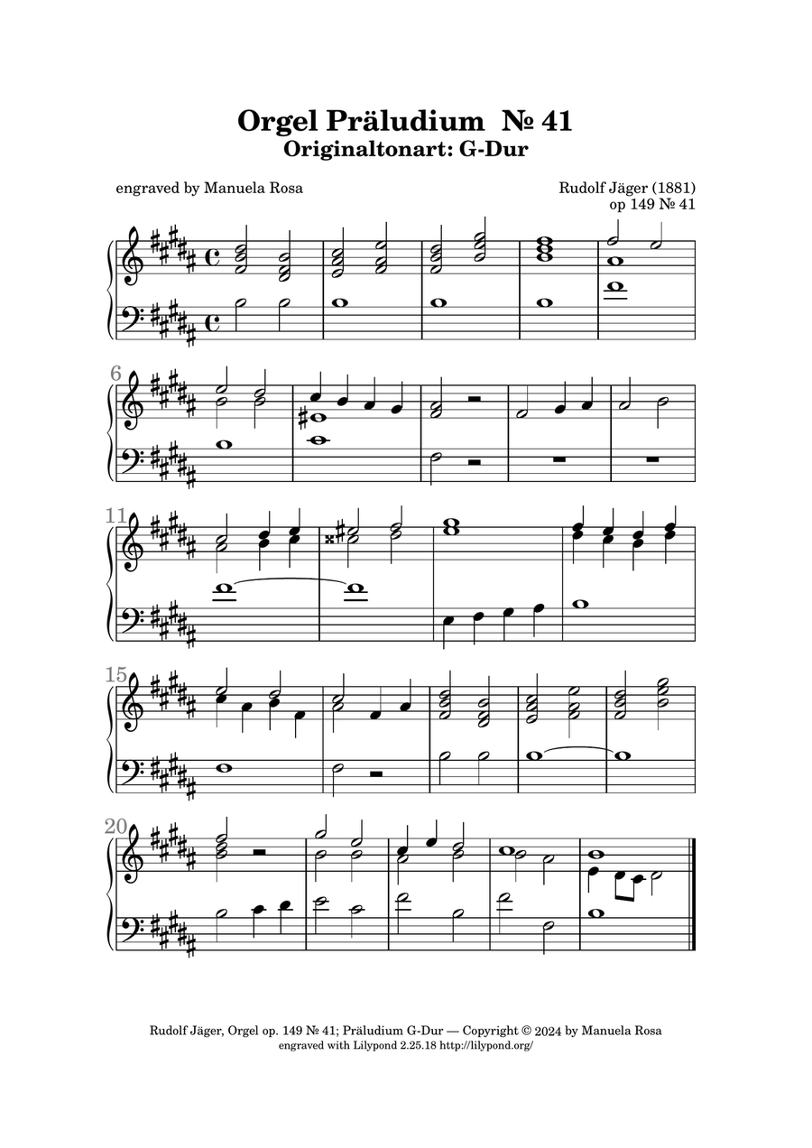 Orgel Präludium op. 149 Nr. 41 G-Dur (Rudolf Jäger) Banjo scores gallery preview page 5