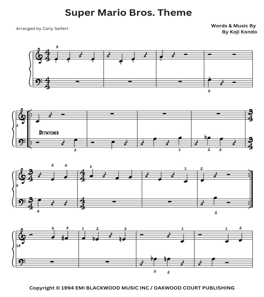 Super Mario Bros Theme Easy Piano scores gallery preview page 1