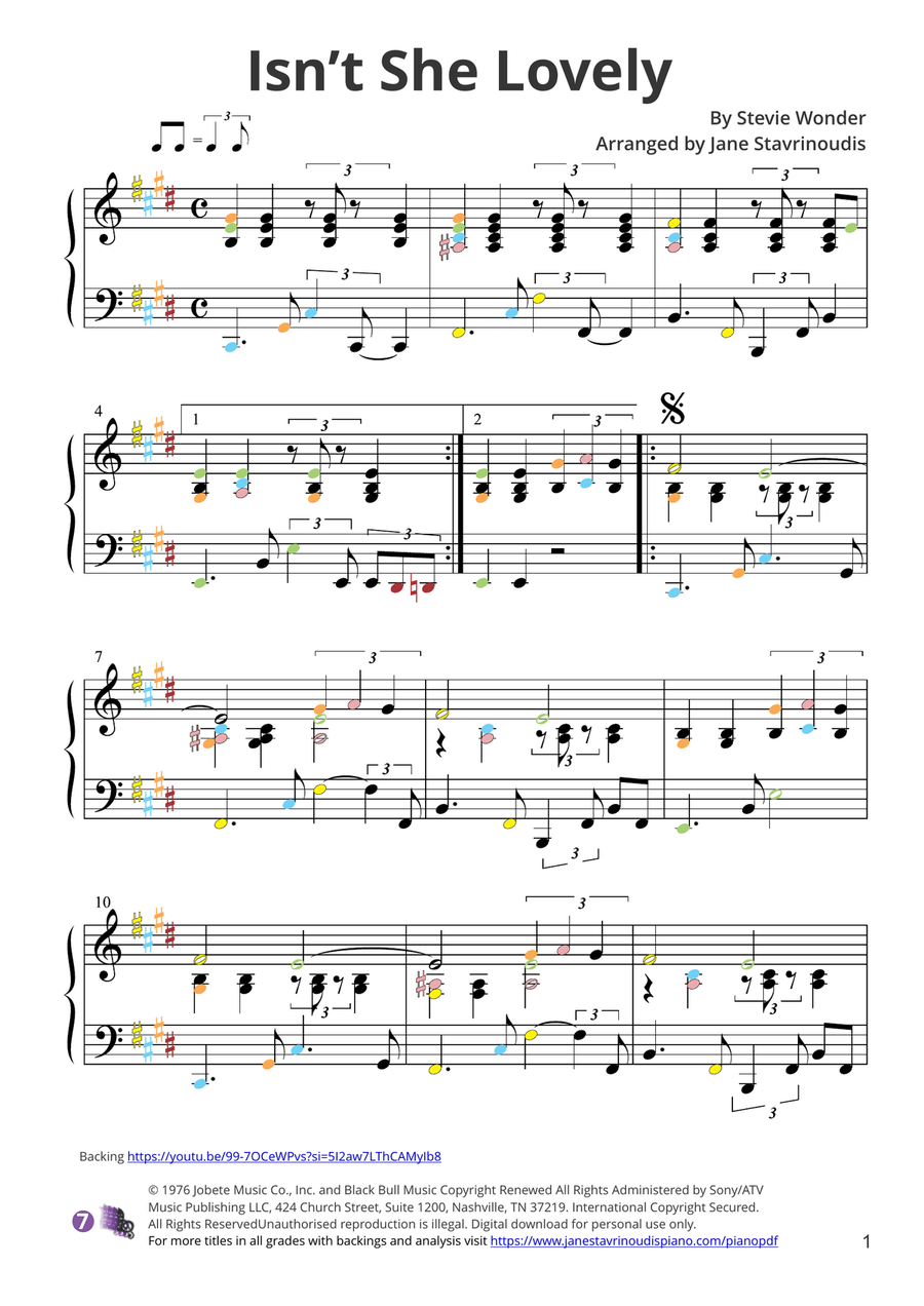 Isn't She Lovely Piano Solo scores gallery preview page 4