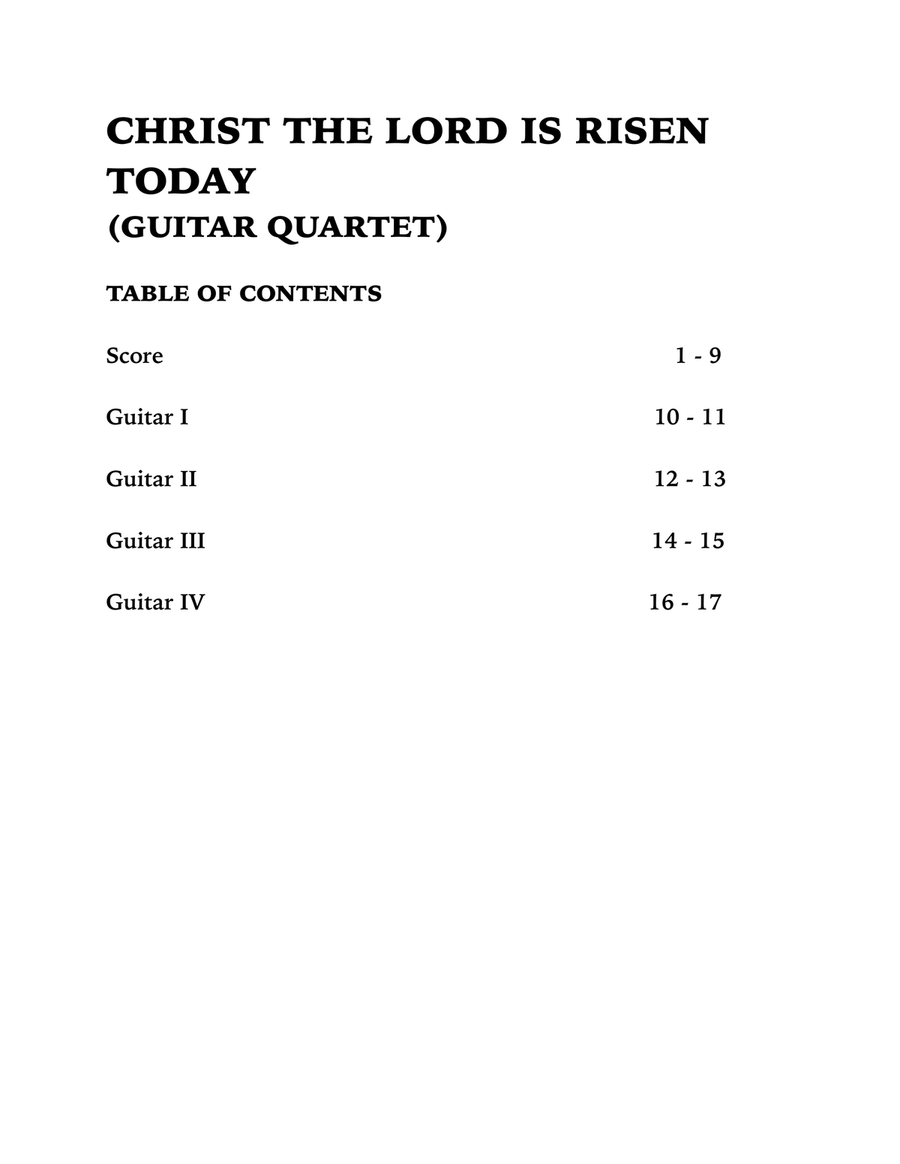 Christ the Lord is Risen Today (Guitar Quartet) Guitar Ensemble scores gallery preview page 4