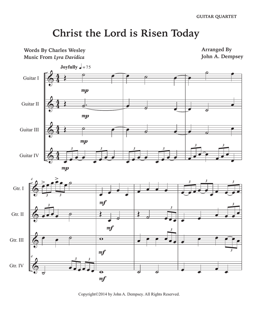 Christ the Lord is Risen Today (Guitar Quartet) Guitar Ensemble scores gallery preview page 5