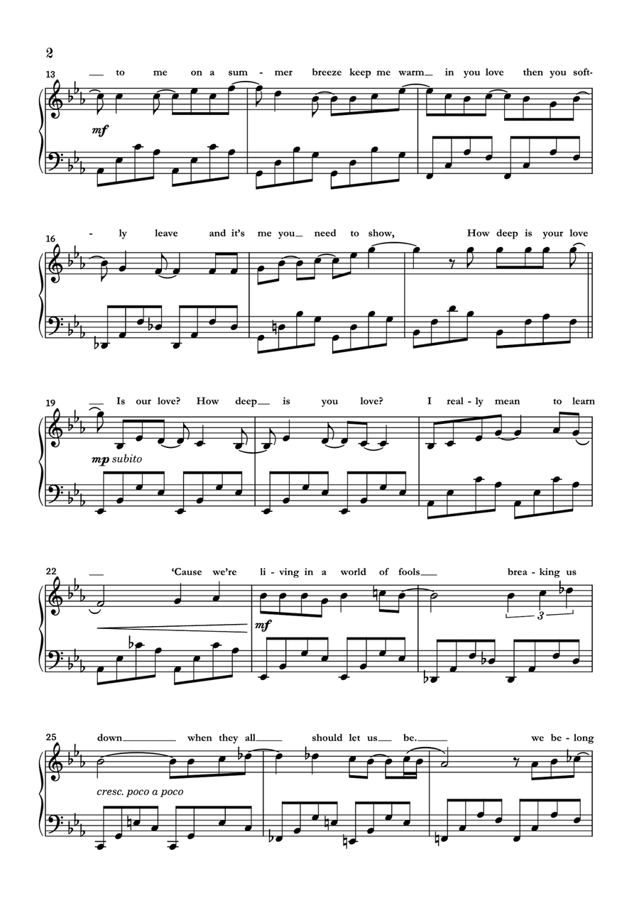 How Deep Is Your Love Piano Solo scores gallery preview page 2