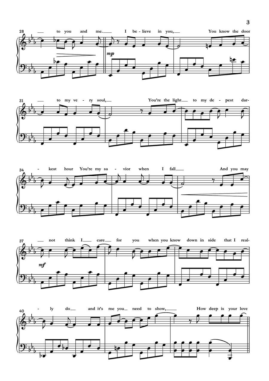 How Deep Is Your Love Piano Solo scores gallery preview page 3