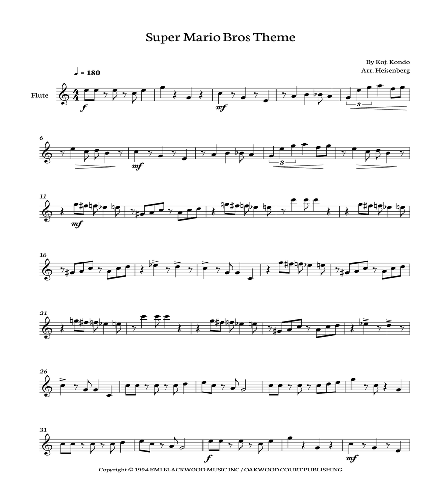 Super Mario Bros Theme Flute Solo scores gallery preview page 1