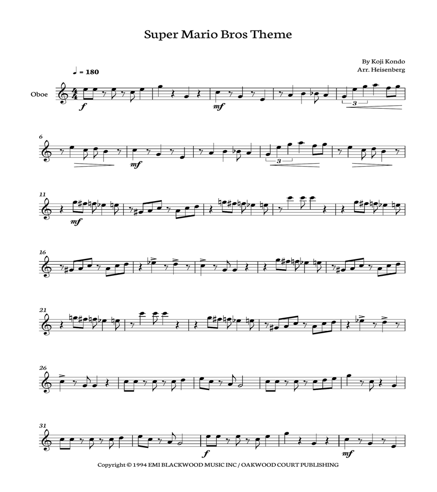 Super Mario Bros Theme Oboe Solo scores gallery preview page 1