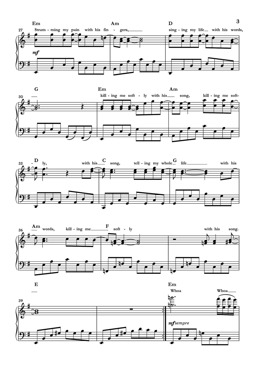 Killing Me Softly With His Song Piano Solo scores gallery preview page 3