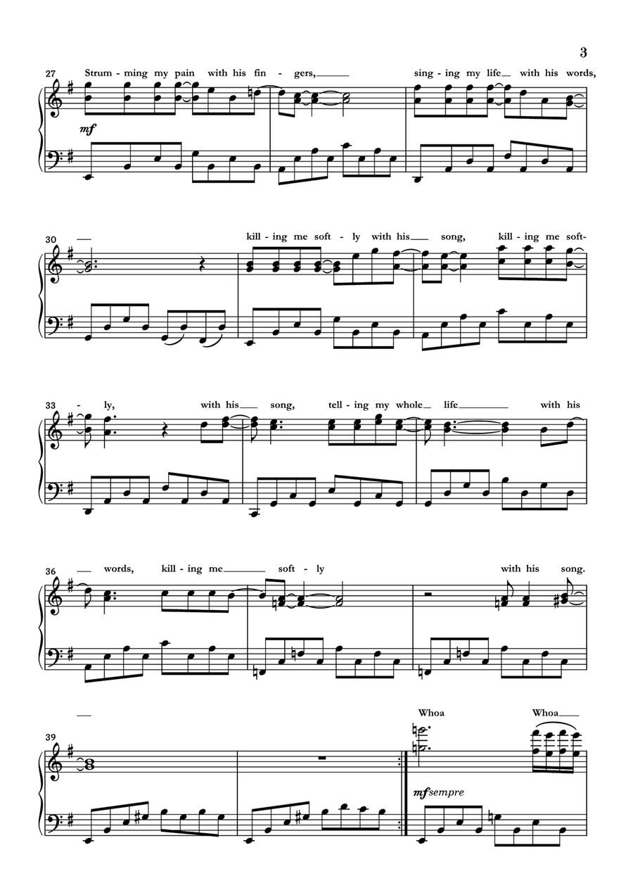 Killing Me Softly With His Song Piano Solo scores gallery preview page 3