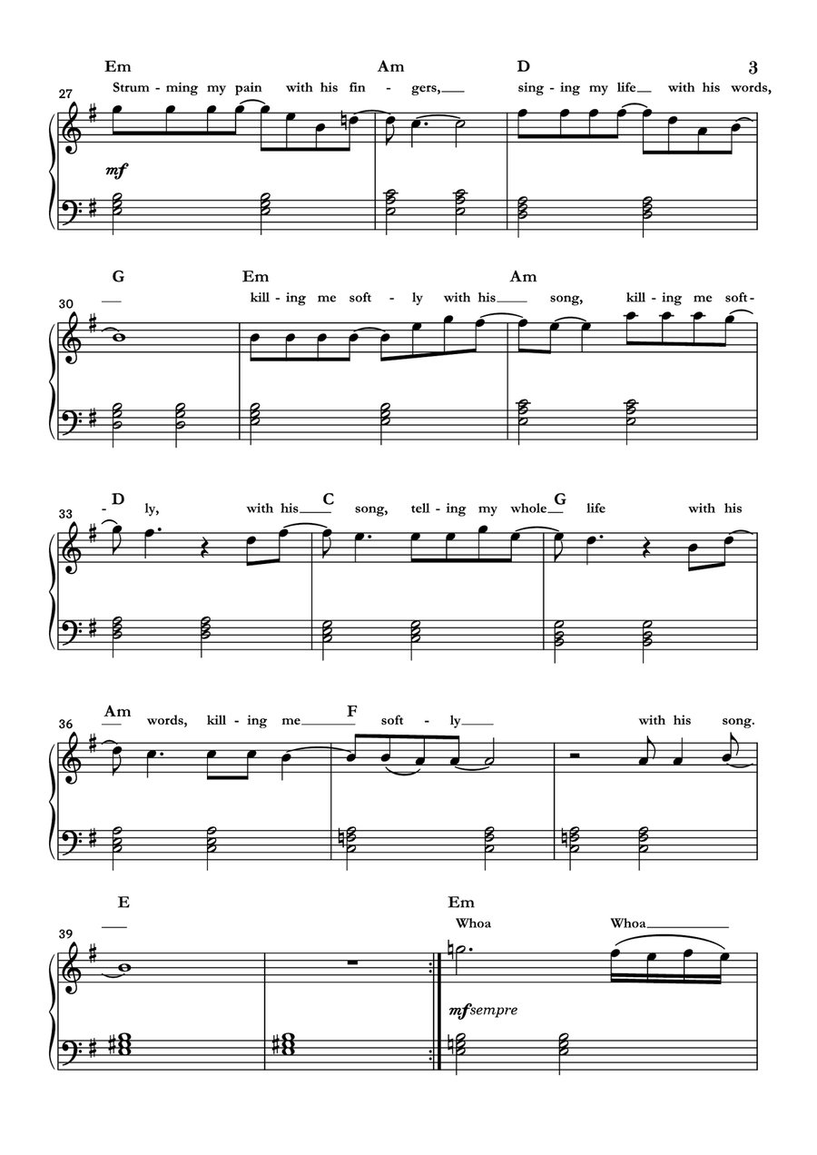 Killing Me Softly With His Song Easy Piano scores gallery preview page 3
