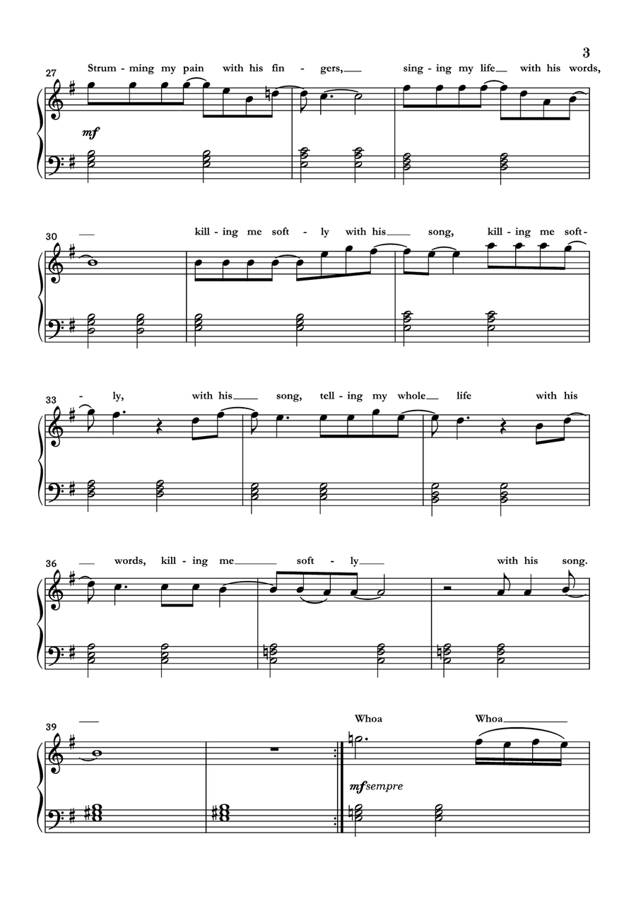 Killing Me Softly With His Song Easy Piano scores gallery preview page 3