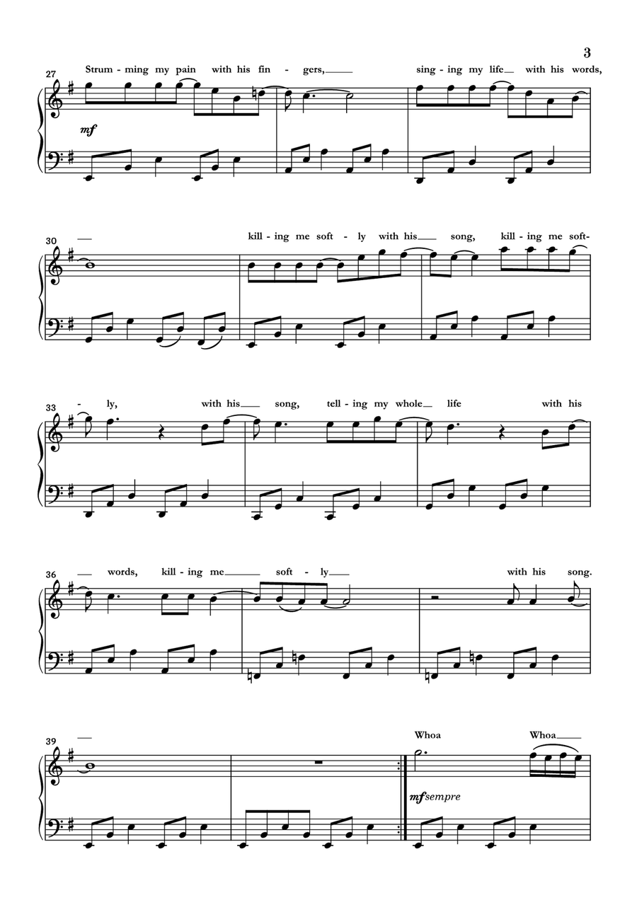 Killing Me Softly With His Song Piano Solo scores gallery preview page 3