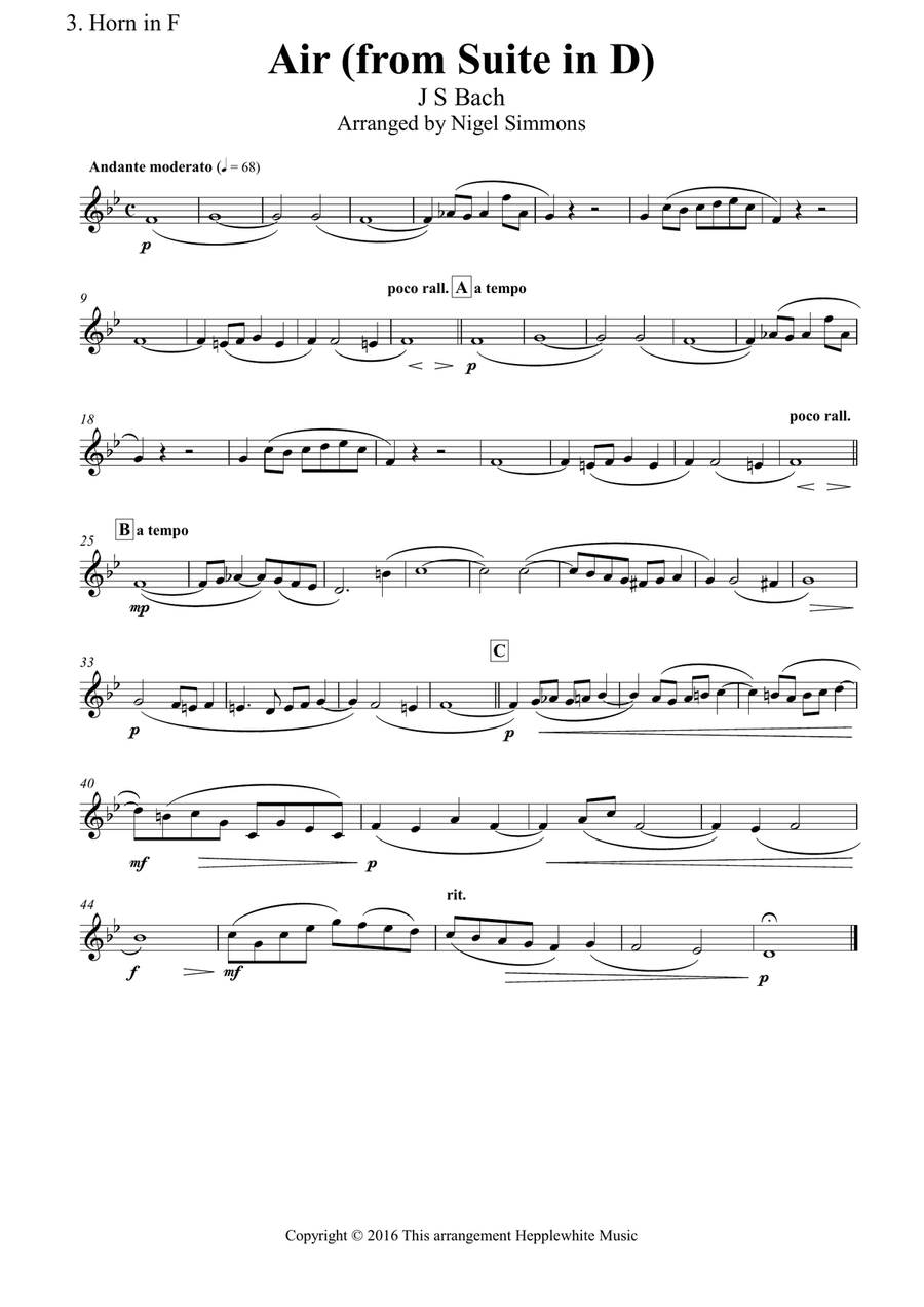 Air (from Suite No. 3 in D) Brass Quintet scores gallery preview page 6