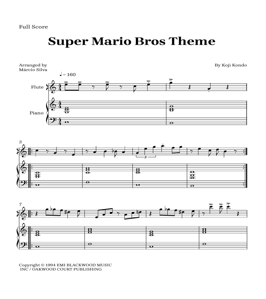 Super Mario Bros Theme Flute Solo scores gallery preview page 1