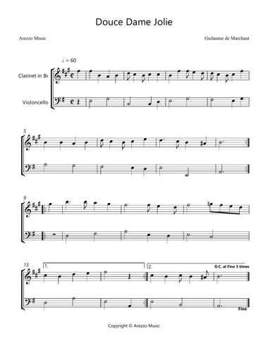 Douce Dame Jolie - Clarinet and Cello Arrangement