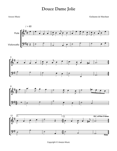 Douce Dame Jolie - Flute and Cello Arrangement