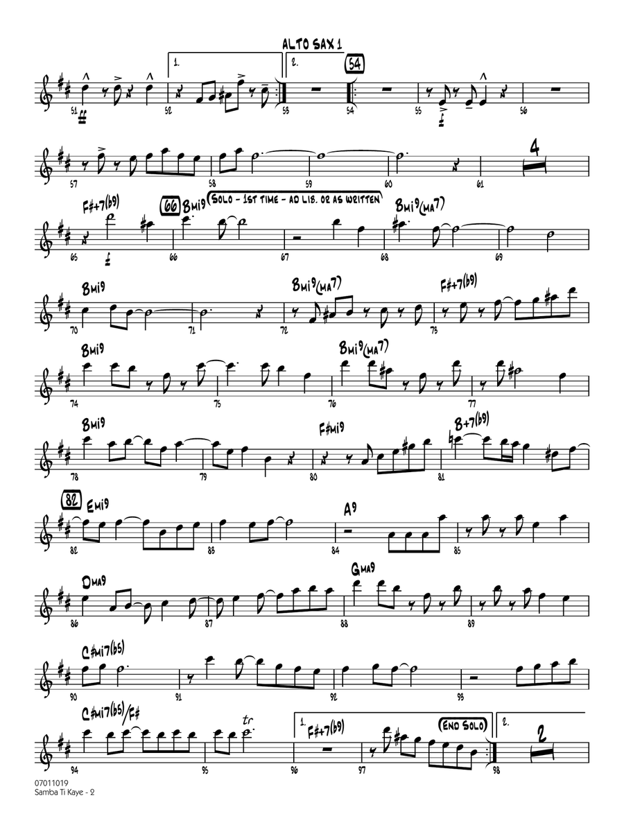 Samba Ti Kaye - Alto Sax 1 Jazz Ensemble scores gallery preview page 2