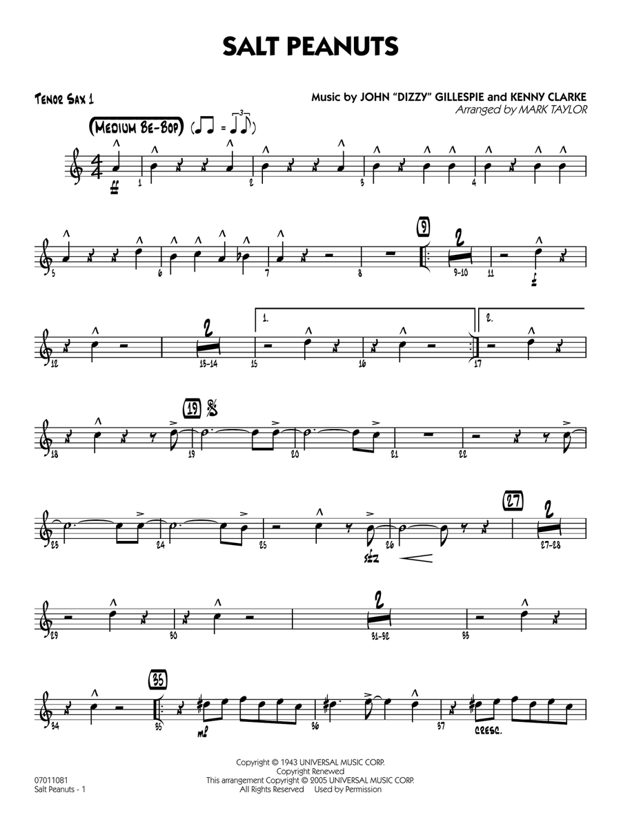 Salt Peanuts (arr. Mark Taylor) - Tenor Sax 1 Jazz Ensemble scores gallery preview page 1