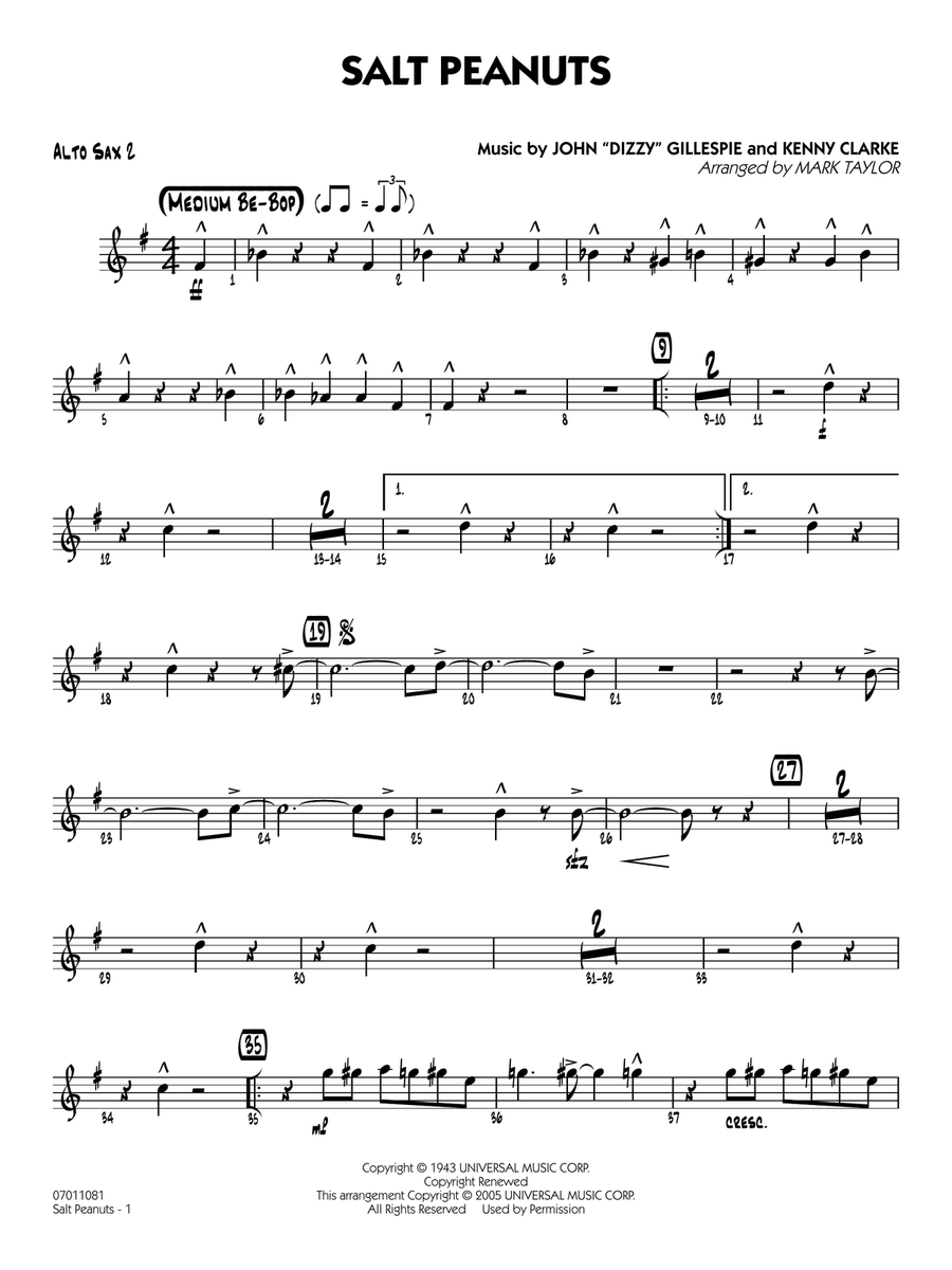 Salt Peanuts (arr. Mark Taylor) - Alto Sax 2 Jazz Ensemble scores gallery preview page 1