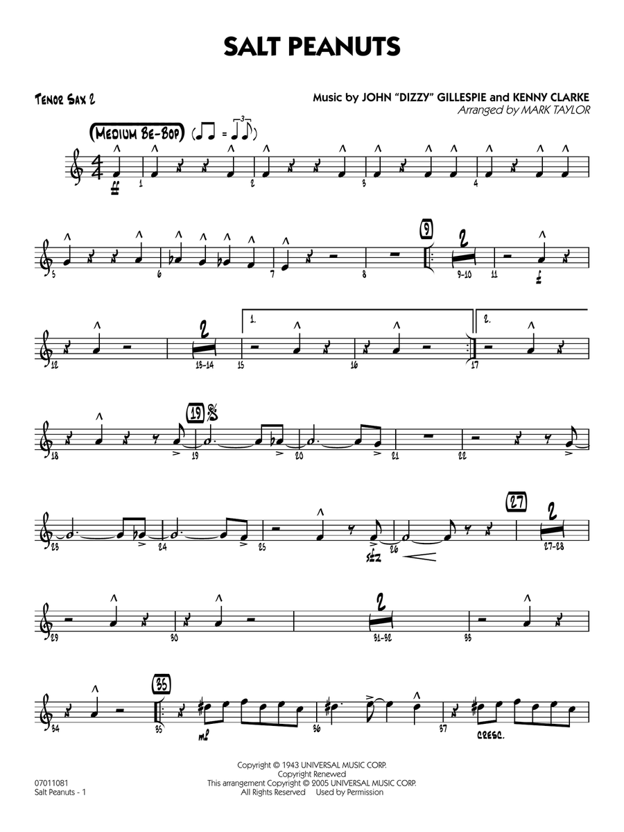 Salt Peanuts (arr. Mark Taylor) - Tenor Sax 2 Jazz Ensemble scores gallery preview page 1