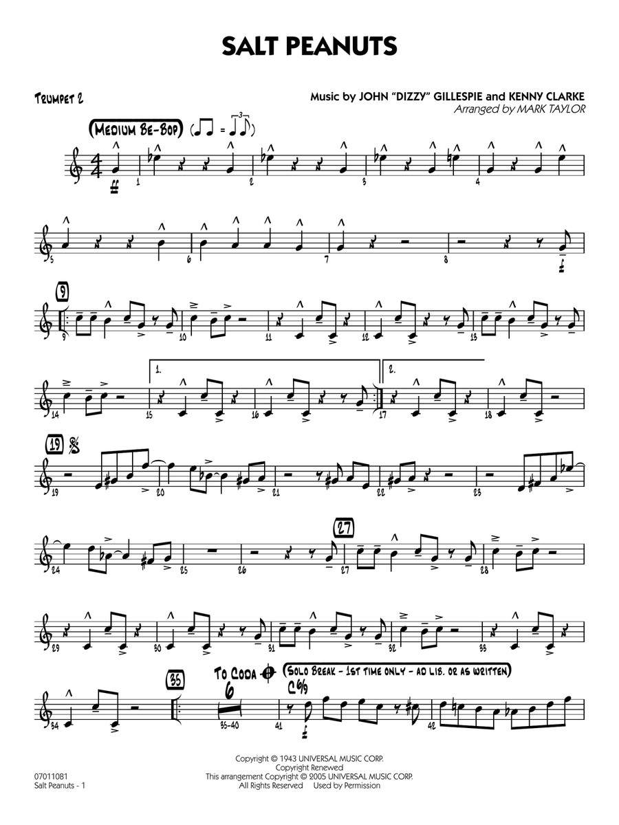 Salt Peanuts (arr. Mark Taylor) - Trumpet 2 Jazz Ensemble scores gallery preview page 1