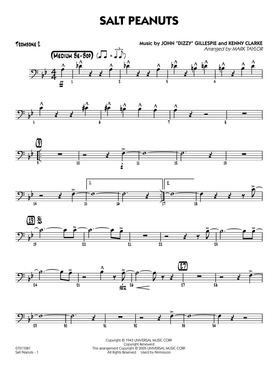 Salt Peanuts (arr. Mark Taylor) - Trombone 1 Jazz Ensemble scores gallery preview page 1