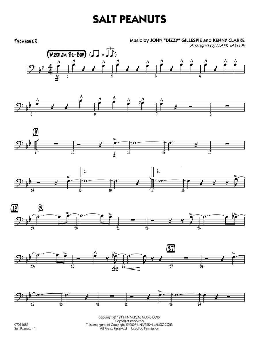 Salt Peanuts (arr. Mark Taylor) - Trombone 2 Jazz Ensemble scores gallery preview page 1