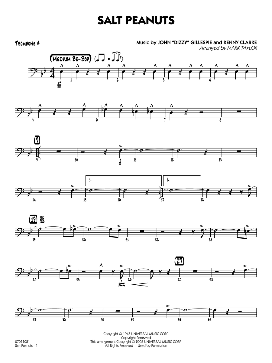 Salt Peanuts (arr. Mark Taylor) - Trombone 3 Jazz Ensemble scores gallery preview page 1