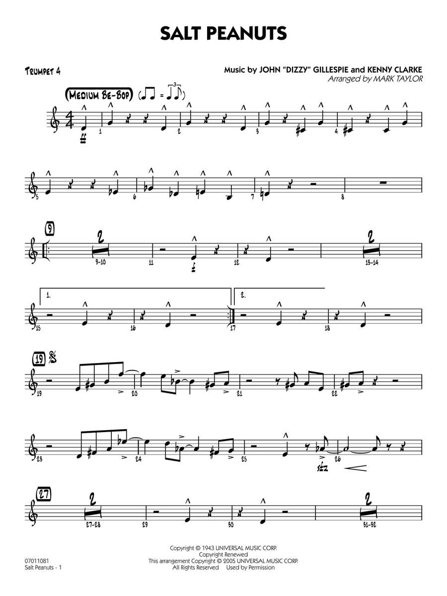 Salt Peanuts (arr. Mark Taylor) - Vibes Jazz Ensemble scores gallery preview page 1