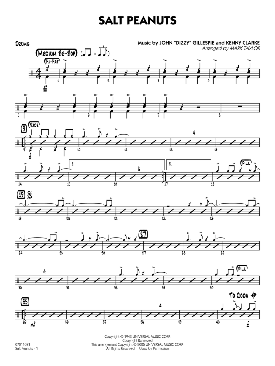 Salt Peanuts (arr. Mark Taylor) - Bass Jazz Ensemble scores gallery preview page 1