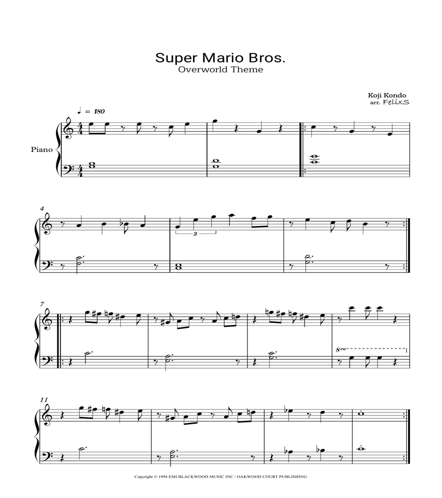 Super Mario Bros Theme Easy Piano scores gallery preview page 1
