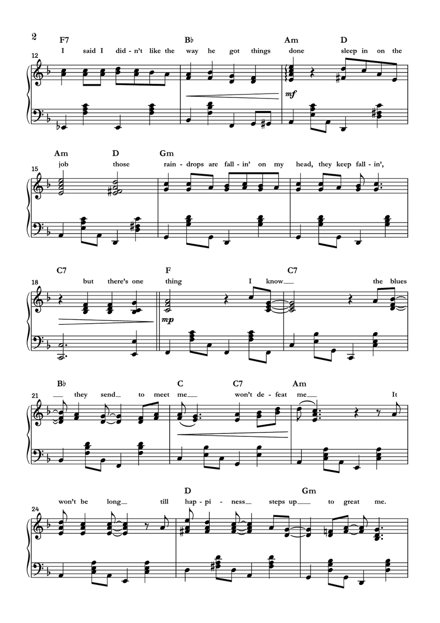 Raindrops Keep Fallin' On My Head Piano Solo scores gallery preview page 2