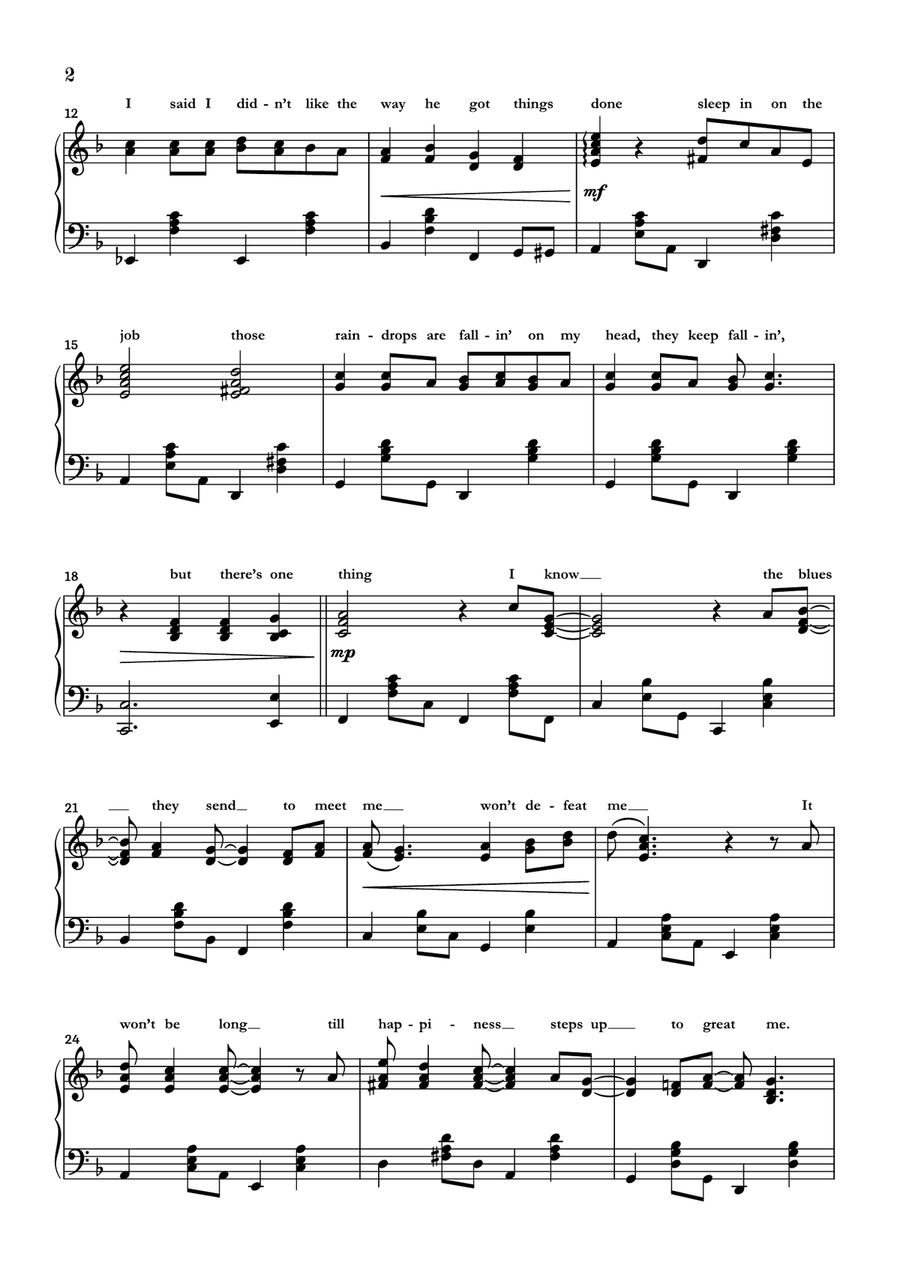 Raindrops Keep Fallin' On My Head Piano Solo scores gallery preview page 2
