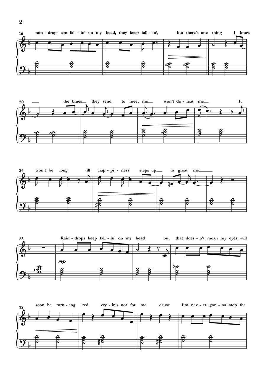 Raindrops Keep Fallin' On My Head Easy Piano scores gallery preview page 2