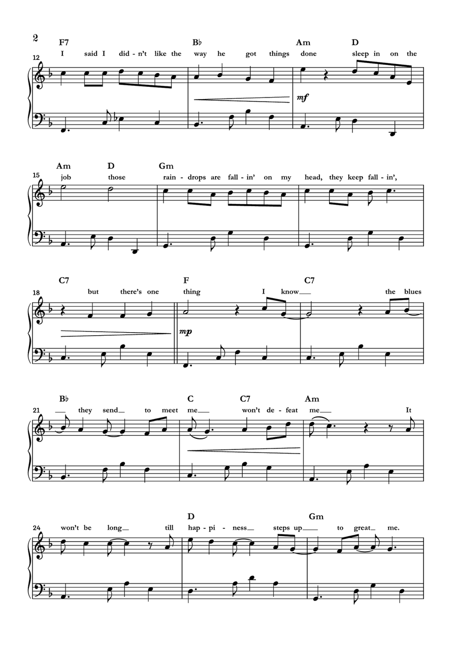 Raindrops Keep Fallin' On My Head Piano Solo scores gallery preview page 2