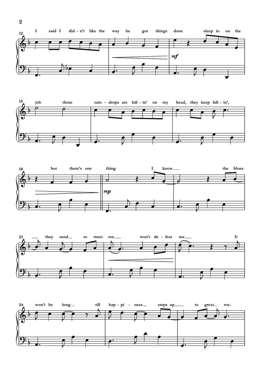 Raindrops Keep Fallin' On My Head Piano Solo scores gallery preview page 2