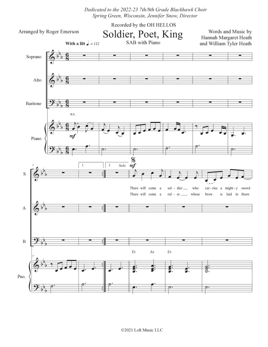 Soldier, Poet, King 3-Part scores gallery preview page 1