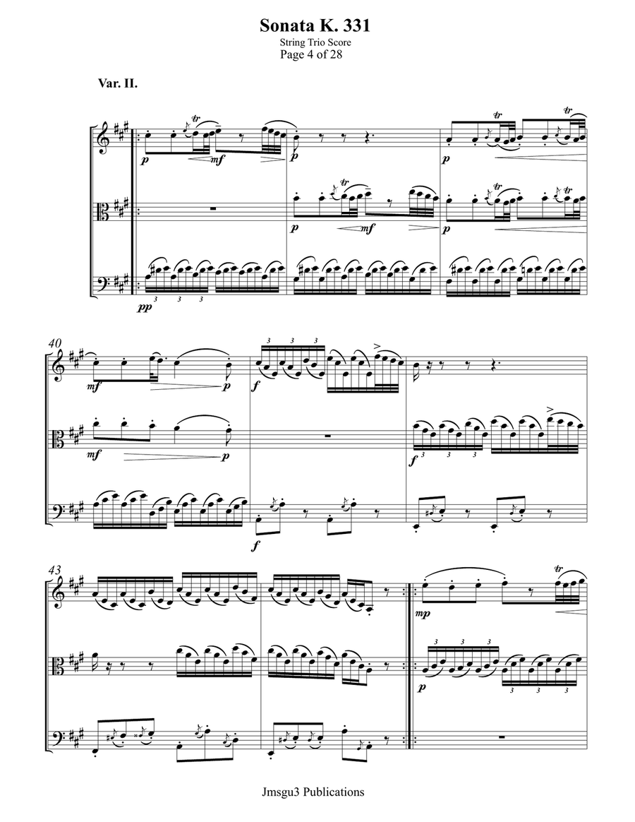 Mozart: Sonata K. 331 “Alla Turca” for String Trio String Trio scores gallery preview page 4