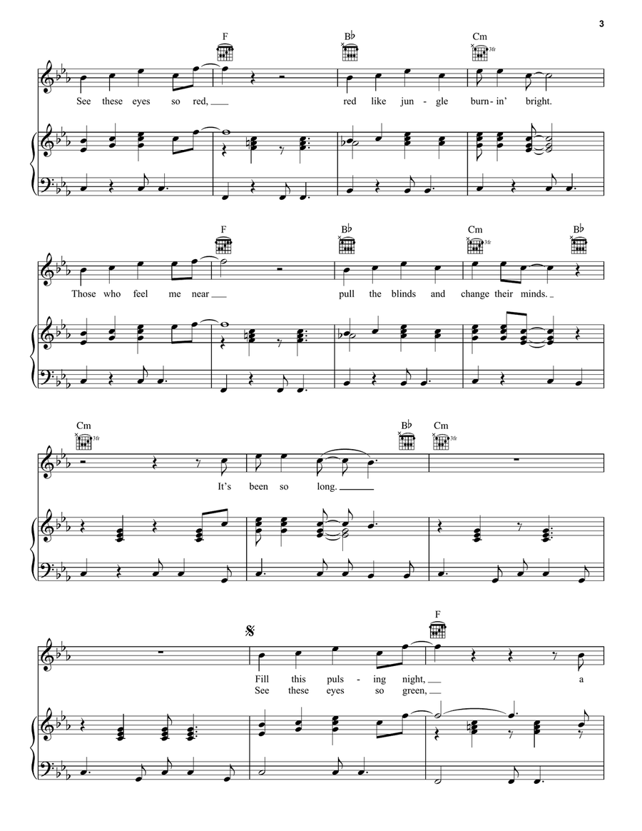 Cat People (Putting Out The Fire) Piano, Vocal, Guitar scores gallery preview page 3