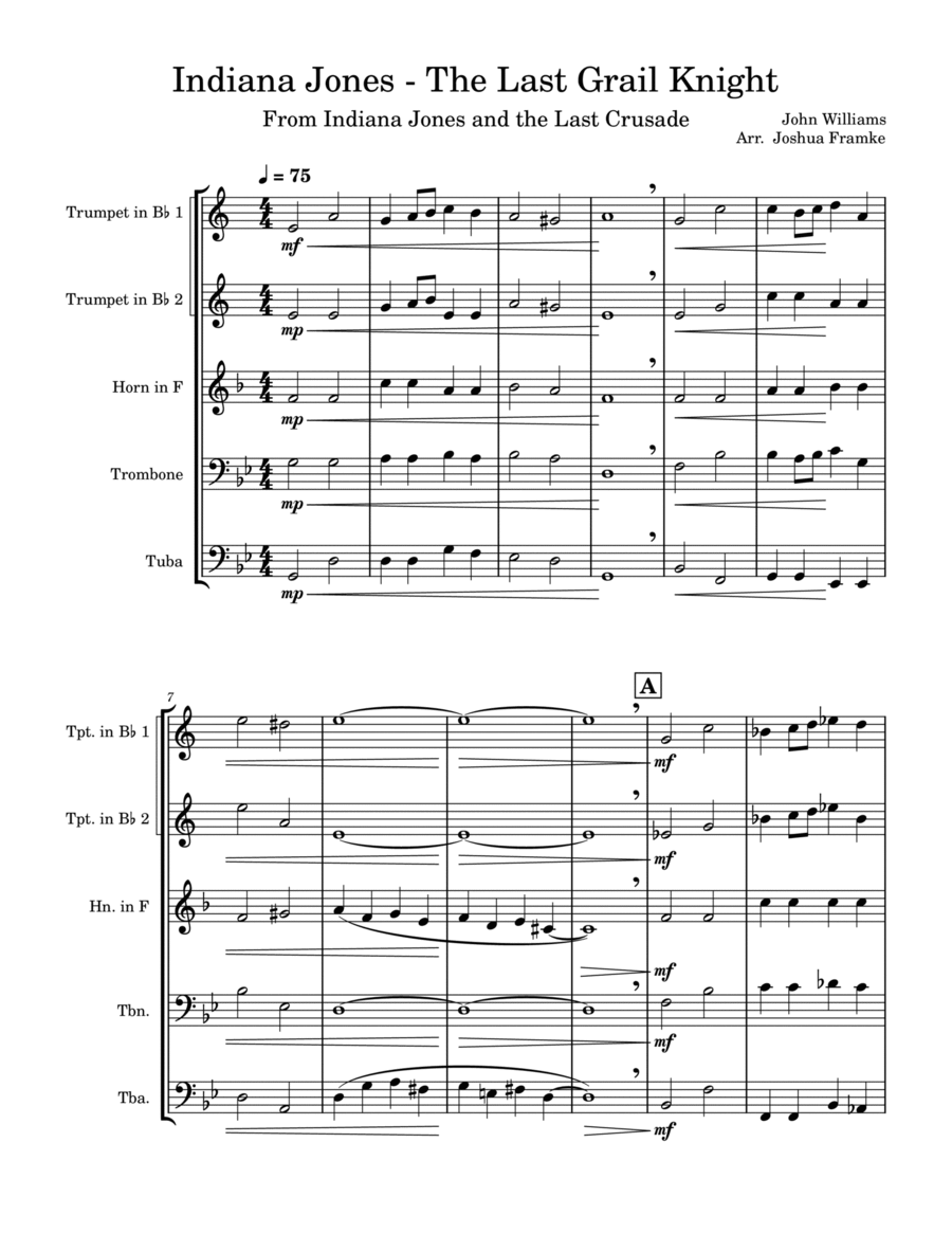 Theme Indiana Jones 3 Brass Quintet scores gallery preview page 1