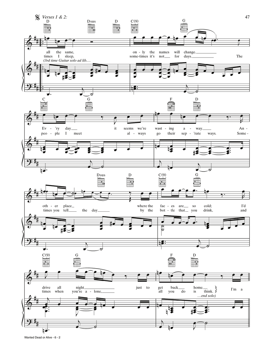 Wanted Dead Or Alive (from Rock Of Ages) Piano, Vocal, Guitar scores gallery preview page 2